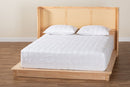Derenik Japandi Natural Brown Wood Queen Size Platform Bed with Woven Rattan Baxton