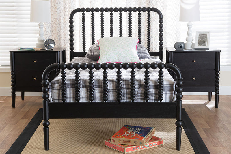 Laverne Black Twin Size 3-Piece Bobbin Bedroom Set Baxton