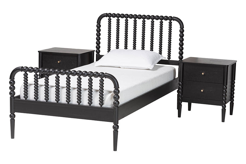 Laverne Black Full Size 3-Piece Bobbin Bedroom Set Baxton