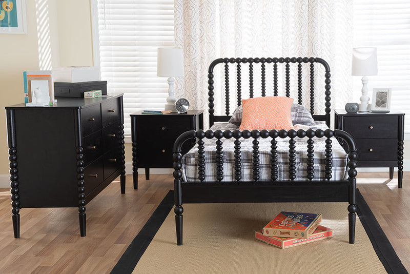 Laverne Mid-Century Black Twin Size 4-Piece Bobbin Bedroom Set Baxton