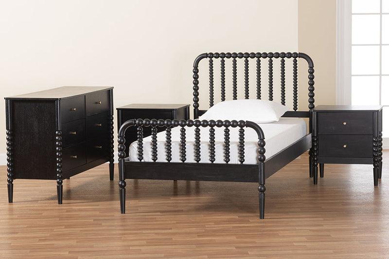 Laverne Mid-Century Black Twin Size 4-Piece Bobbin Bedroom Set Baxton