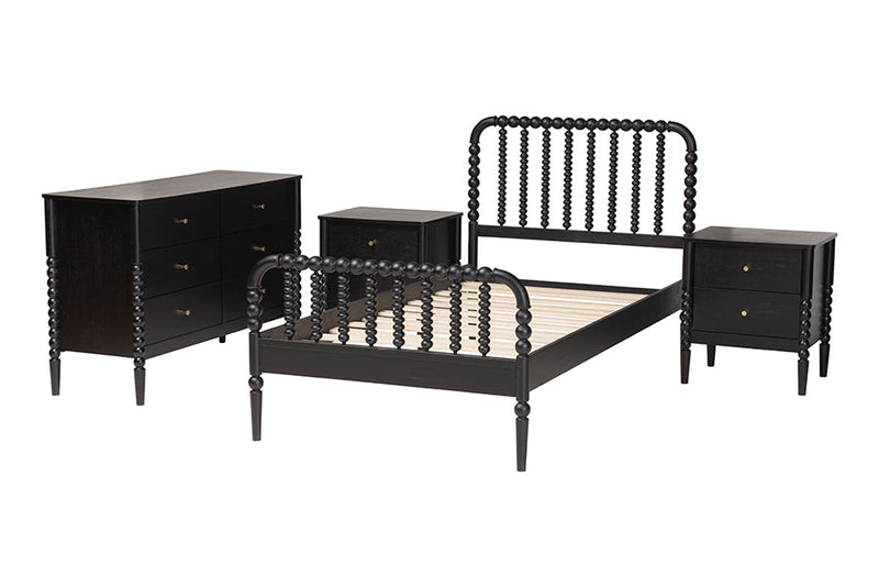 Laverne Mid-Century Black Twin Size 4-Piece Bobbin Bedroom Set Baxton