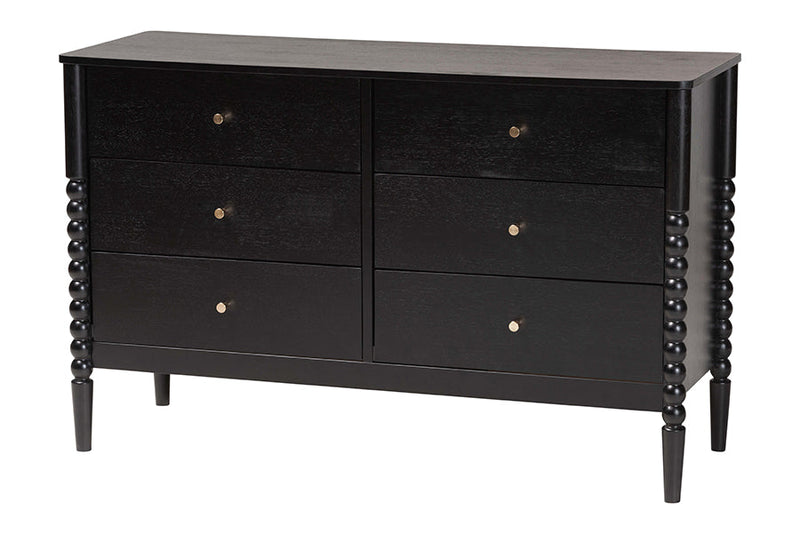 Laverne Mid-Century Black Twin Size 4-Piece Bobbin Bedroom Set Baxton
