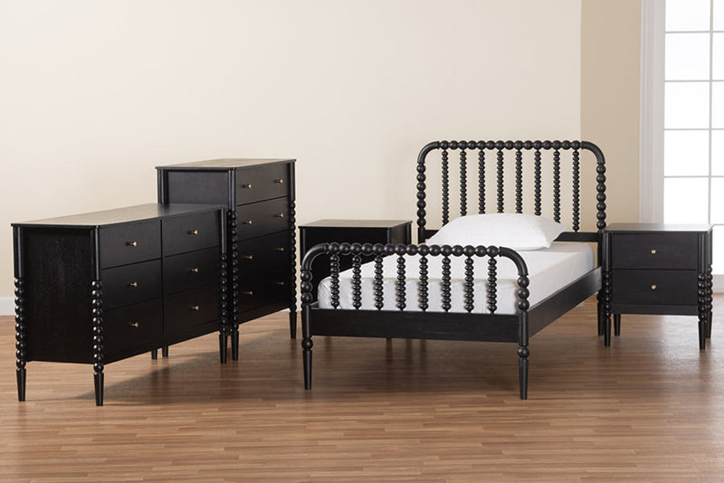 Laverne Black Full Size 5-Piece Bobbin Bedroom Set Baxton