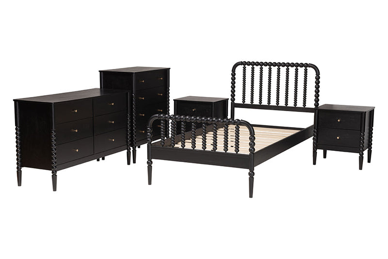 Laverne Black Full Size 5-Piece Bobbin Bedroom Set Baxton