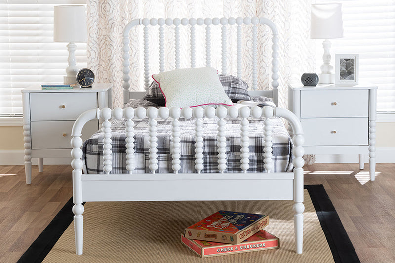 Laverne Mid-Century White Twin Size 3-Piece Bobbin Bedroom Set Baxton
