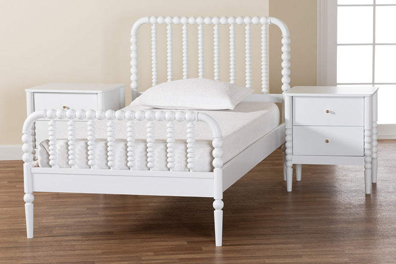 Laverne Mid-Century White Twin Size 3-Piece Bobbin Bedroom Set Baxton