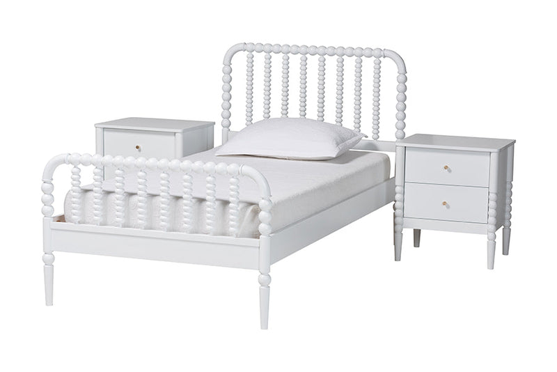 Laverne Mid-Century White Twin Size 3-Piece Bobbin Bedroom Set Baxton