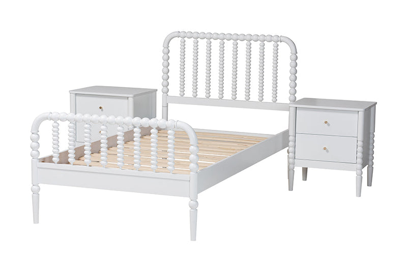 Laverne Mid-Century White Twin Size 3-Piece Bobbin Bedroom Set Baxton