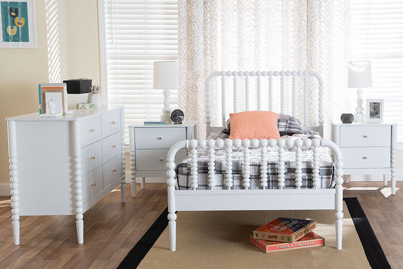 Laverne White Twin Size 4Pc Bobbin Bedroom Set Baxton