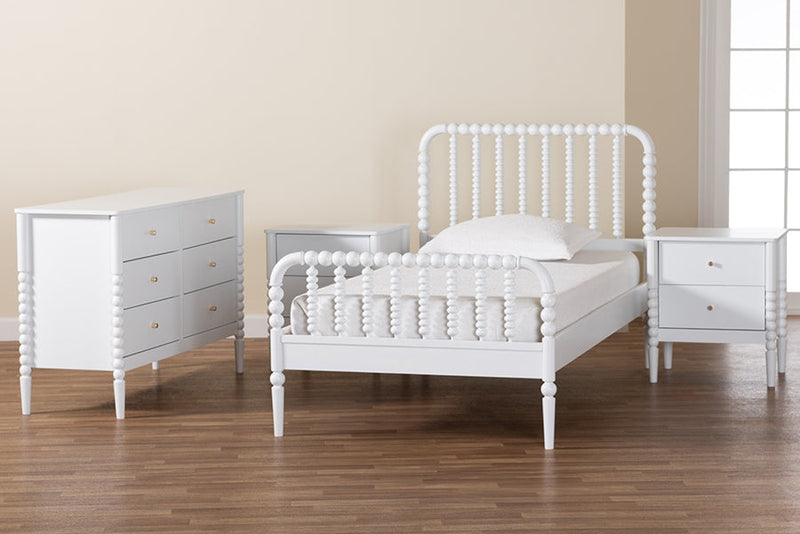 Laverne White Twin Size 4Pc Bobbin Bedroom Set Baxton