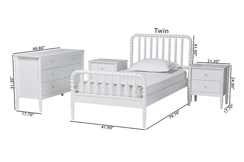 Laverne White Twin Size 4Pc Bobbin Bedroom Set Baxton