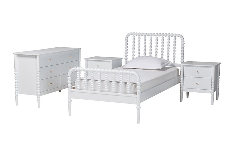 Laverne White Twin Size 4Pc Bobbin Bedroom Set Baxton