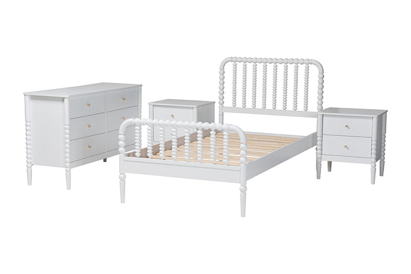 Laverne White Twin Size 4Pc Bobbin Bedroom Set Baxton