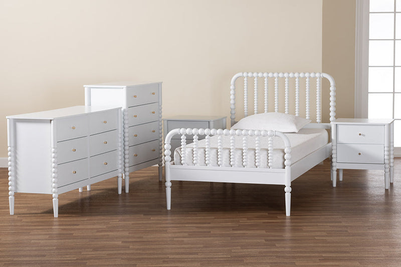 Laverne Mid-Century White Twin Size 5-Piece Bobbin Bedroom Set Baxton
