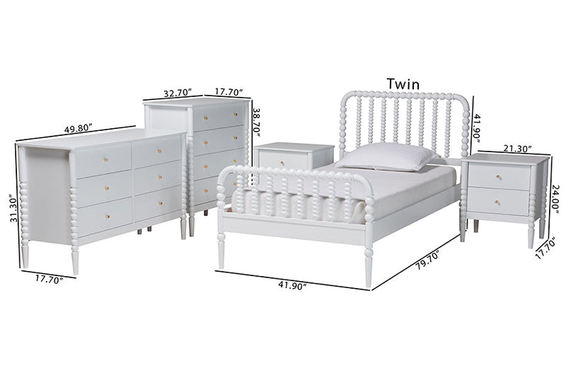 Laverne Mid-Century White Twin Size 5-Piece Bobbin Bedroom Set Baxton