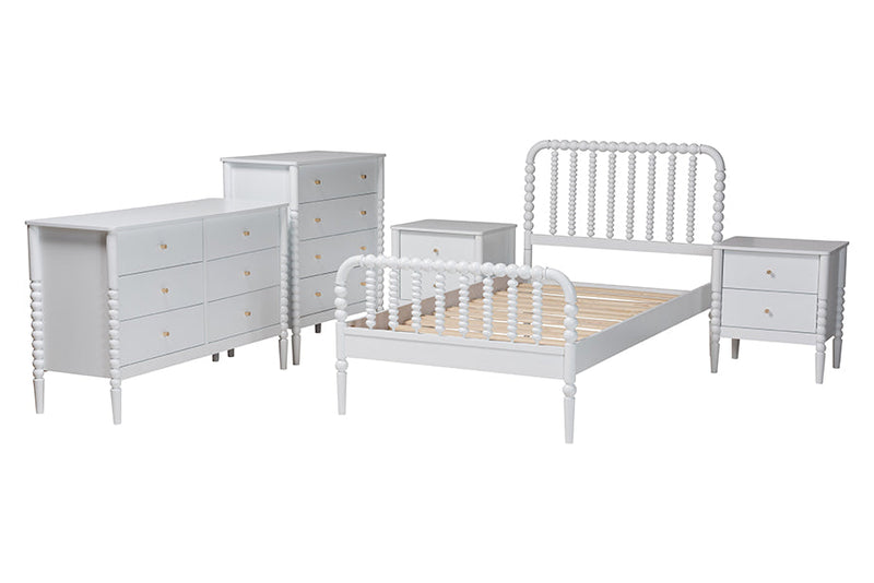 Laverne Mid-Century White Twin Size 5-Piece Bobbin Bedroom Set Baxton