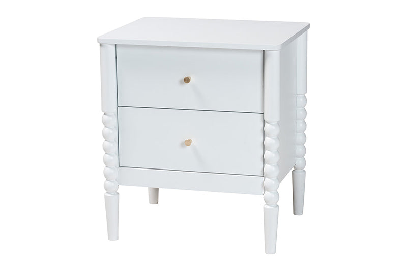 Laverne Mid-Century White Twin Size 5-Piece Bobbin Bedroom Set Baxton