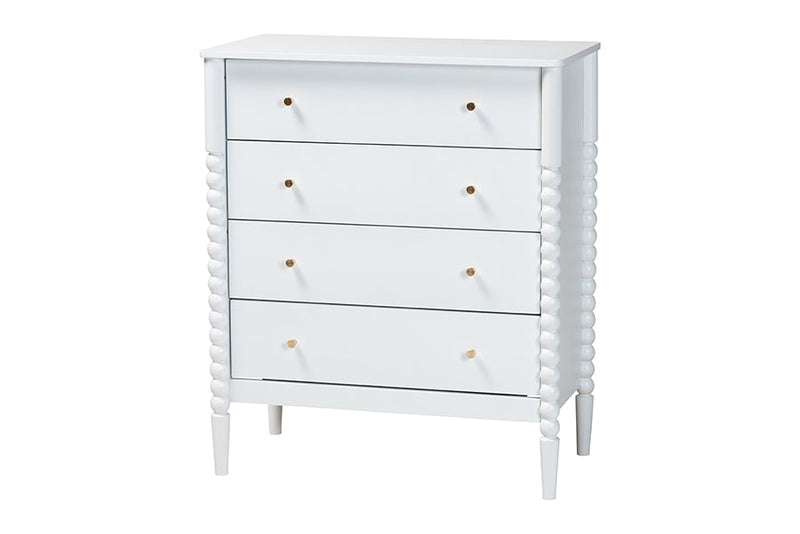 Laverne Mid-Century White Twin Size 5-Piece Bobbin Bedroom Set Baxton