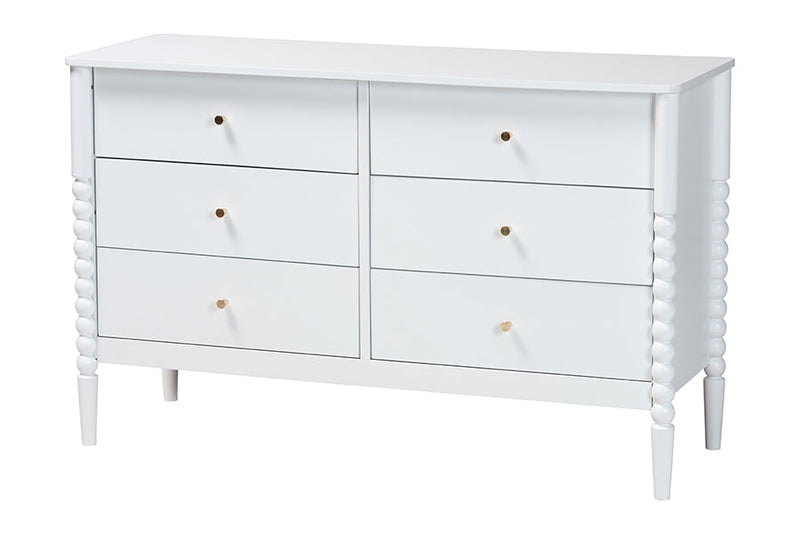 Laverne Mid-Century White Twin Size 5-Piece Bobbin Bedroom Set Baxton