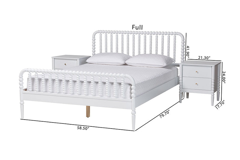 Laverne White Full Size 3-Piece Bobbin Bedroom Set Baxton