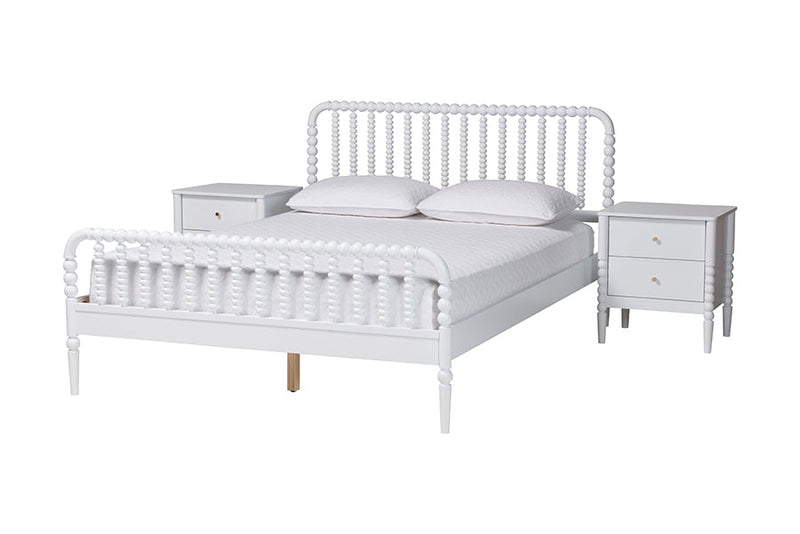 Laverne White Queen Size 3-Piece Bobbin Bedroom Set Baxton