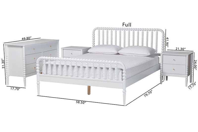 Laverne White Full Size 4Pc Bobbin Bedroom Set Baxton