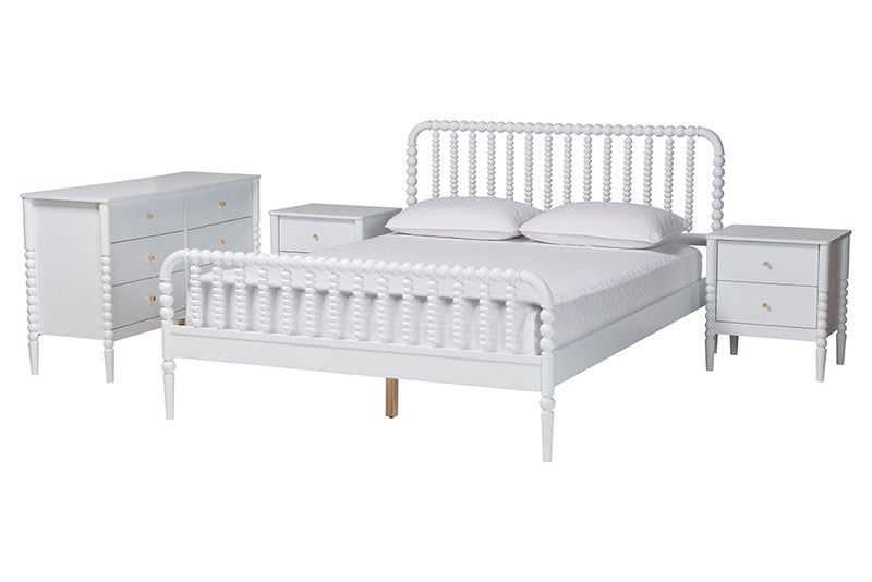 Laverne White Queen Size 4Pc Bobbin Bedroom Set Baxton