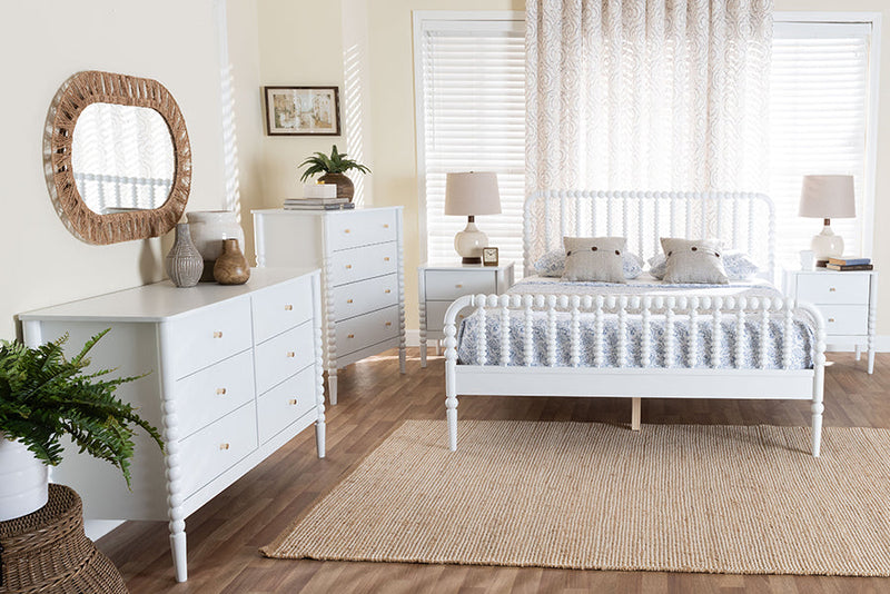 Laverne White Queen Size 5-Piece Bobbin Bedroom Set Baxton