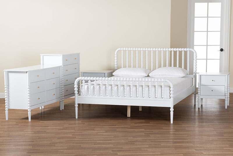Laverne White Queen Size 5-Piece Bobbin Bedroom Set Baxton