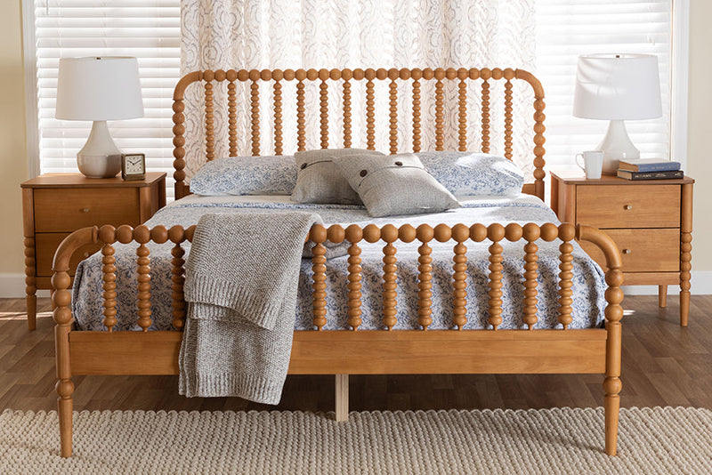Laverne Oak Brown Queen Size 3-Piece Bobbin Bedroom Set Baxton