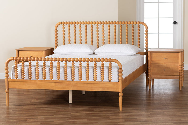 Laverne Oak Brown Queen Size 3-Piece Bobbin Bedroom Set Baxton