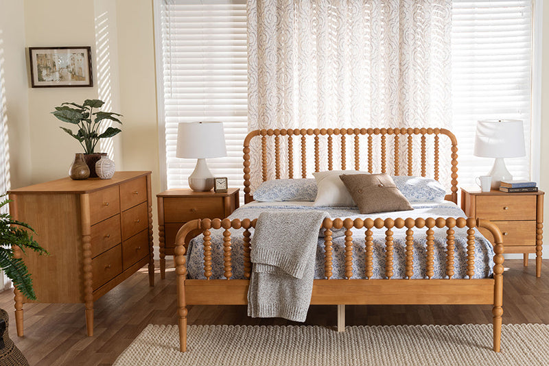 Laverne Oak Brown Queen Size 4Pc Bobbin Bedroom Set Baxton