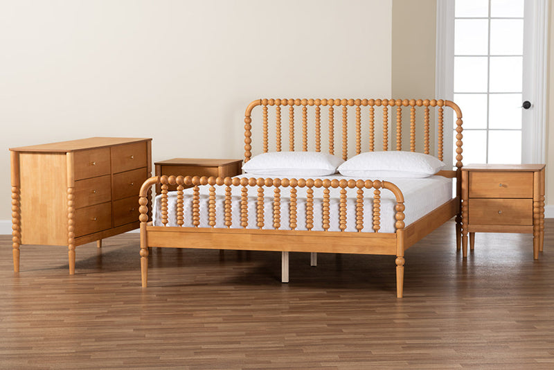 Laverne Oak Brown Queen Size 4Pc Bobbin Bedroom Set Baxton