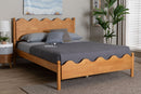 Whitby Modern Oak Brown Wood Queen Platform Bed with Scalloped Edges Baxton