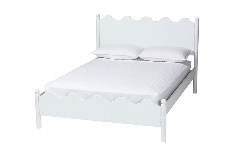 Whitby Modern White Wood Full Platform Bed with Scalloped Edges Baxton