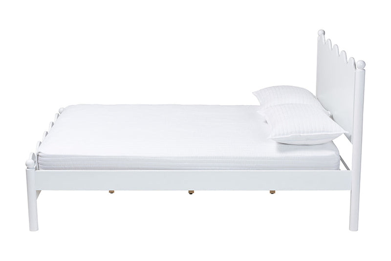 Whitby Modern White Wood Full Platform Bed with Scalloped Edges Baxton