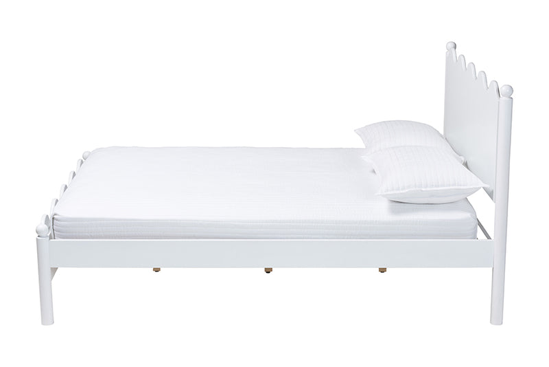 Whitby Modern White Wood Full Platform Bed with Scalloped Edges