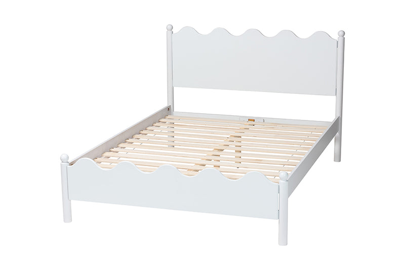 Whitby Modern White Wood Full Platform Bed with Scalloped Edges