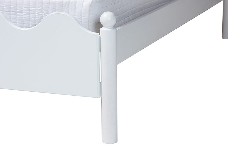 Whitby Modern White Wood Full Platform Bed with Scalloped Edges Baxton