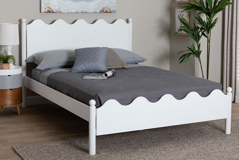 Whitby Modern White Wood Full Platform Bed with Scalloped Edges