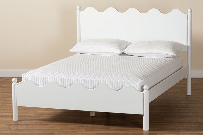 Whitby Modern White Wood Full Platform Bed with Scalloped Edges