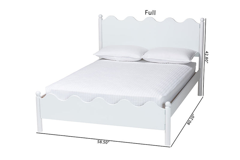 Whitby Modern White Wood Full Platform Bed with Scalloped Edges Baxton