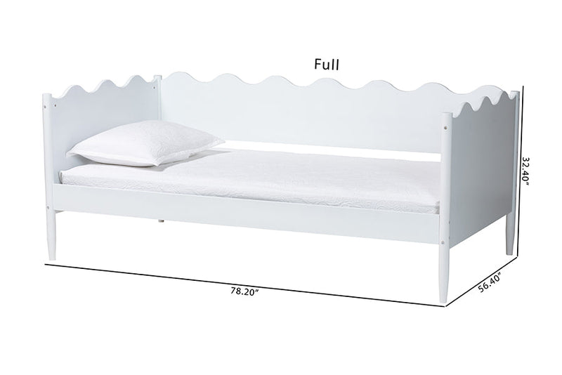 Whitby Modern White Wood Full Daybed with Scalloped Edges Baxton