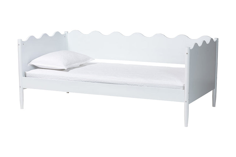 Whitby Modern White Wood Full Daybed with Scalloped Edges Baxton