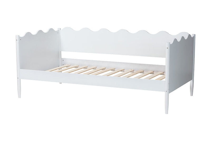 Whitby Modern White Wood Full Daybed with Scalloped Edges Baxton