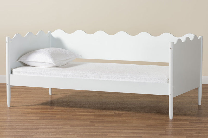 Whitby Modern White Wood Full Daybed with Scalloped Edges Baxton