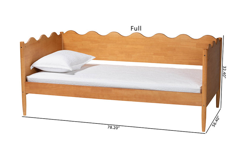 Whitby Modern Oak Brown Wood Full Daybed with Scalloped Edges Baxton