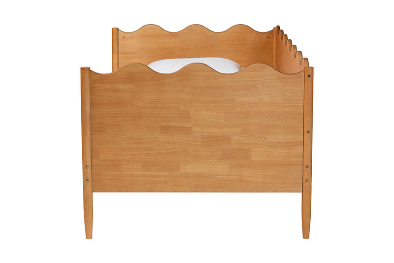 Whitby Modern Oak Brown Wood Full Daybed with Scalloped Edges Baxton