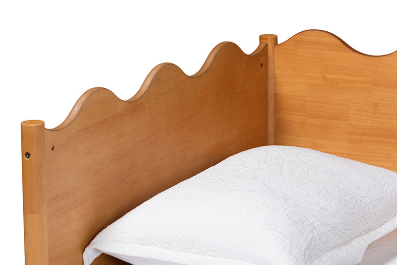 Whitby Modern Oak Brown Wood Full Daybed with Scalloped Edges Baxton